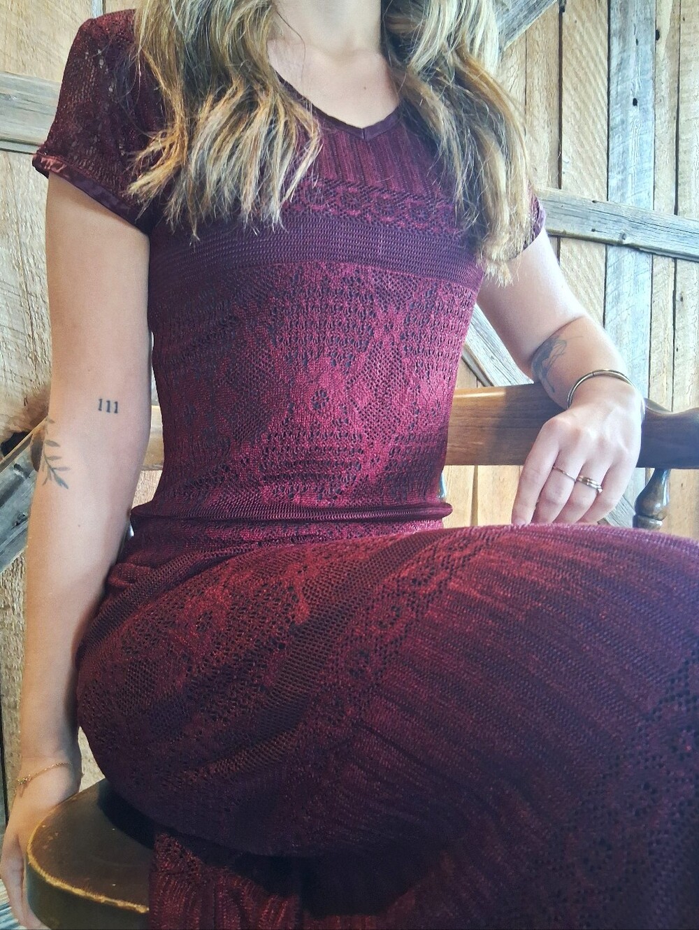 Vintage 90s Fairweather Burgundy Knit Maxi Dress – Made in Canada 🇨🇦